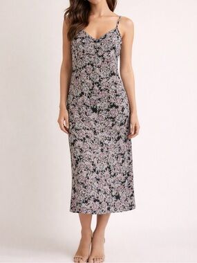 AFRM Floral V-Neck Midi Slip Dress - Dark Floral Print - Size Medium